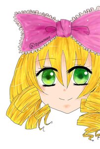 Rating: Safe Score: 0 Tags: 1girl auto_tagged blonde_hair bow drill_hair face green_eyes hinaichigo image looking_at_viewer pink_bow portrait ringlets simple_background smile solo tomoe_mami twin_drills white_background User: admin