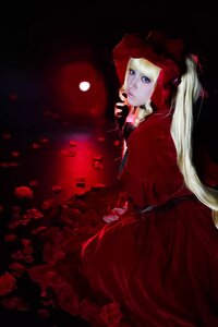 Rating: Safe Score: 0 Tags: 1girl blonde_hair blue_eyes bonnet dress flower full_moon lolita_fashion long_hair long_sleeves moon petals red_dress red_flower red_rose rose rose_petals shinku solo twintails User: admin