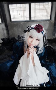 Rating: Safe Score: 0 Tags: 1girl flower hair_flower hair_ornament hairband lips looking_at_viewer nail_polish red_eyes rose short_hair silver_hair solo suigintou watermark window User: admin