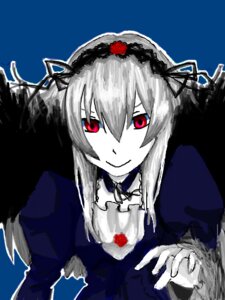 Rating: Safe Score: 0 Tags: 1girl black_dress black_wings closed_mouth dress flower frills hairband image juliet_sleeves long_hair long_sleeves looking_at_viewer puffy_sleeves red_eyes red_flower red_rose rose silver_hair simple_background smile solo suigintou upper_body wings User: admin