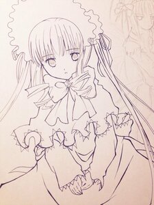 Rating: Safe Score: 0 Tags: 1girl blush bow capelet dress image long_hair long_sleeves looking_at_viewer monochrome parted_lips shinku solo standing suigintou twintails very_long_hair User: admin