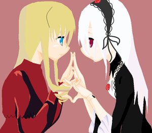 Rating: Safe Score: 0 Tags: 2girls blonde_hair blue_eyes dress eyepatch flower holding_hands image long_hair multiple_girls pair profile rose shinku suigintou yuri User: admin