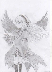 Rating: Safe Score: 0 Tags: 1girl black_wings dress feathered_wings flower frilled_sleeves frills hairband image long_hair long_sleeves monochrome rose solo suigintou very_long_hair wings User: admin