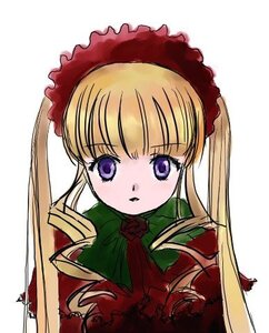 Rating: Safe Score: 0 Tags: 1girl blonde_hair blush bonnet bow bowtie dress image long_hair long_sleeves looking_at_viewer shinku simple_background solo twintails upper_body white_background User: admin