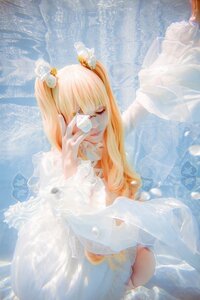 Rating: Safe Score: 0 Tags: 1girl blonde_hair closed_eyes covering_face dress flower hair_flower hair_ornament hands_on_own_face kirakishou long_hair solo twintails white_dress User: admin