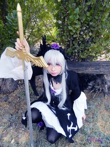 Rating: Safe Score: 0 Tags: 1girl dress flower gothic_lolita long_hair red_eyes silver_hair sitting solo suigintou sword tree weapon User: admin