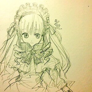 Rating: Safe Score: 0 Tags: 1girl closed_mouth dress eyebrows_visible_through_hair frills image long_hair long_sleeves looking_at_viewer monochrome shinku sketch solo upper_body User: admin