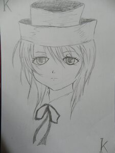 Rating: Safe Score: 0 Tags: 1girl face frown graphite_(medium) greyscale hat image looking_at_viewer monochrome neck_ribbon ribbon signature simple_background sketch solo souseiseki traditional_media User: admin