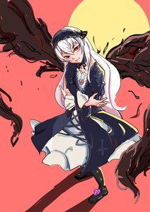 Rating: Safe Score: 0 Tags: 1girl bangs black_dress closed_mouth dress flower frills image long_sleeves looking_at_viewer red_background red_eyes rose smile solo suigintou white_hair wings User: admin