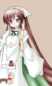 Rating: Safe Score: 0 Tags: 1girl auto_tagged brown_hair dress green_dress green_eyes head_scarf heterochromia image long_hair long_sleeves looking_at_viewer red_eyes simple_background smile solo suiseiseki very_long_hair User: admin