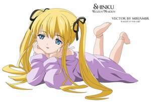 Rating: Safe Score: 3 Tags: 1girl bare_shoulders barefoot blonde_hair blue_eyes dress hair_ribbon image long_hair lying on_stomach ribbon shinku solo striped twintails very_long_hair User: admin