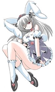 Rating: Safe Score: 0 Tags: 1girl animal_ears bare_shoulders breasts bunny_ears cleavage dress flower full_body hairband image long_hair one_eye_closed puffy_sleeves red_eyes shoes silver_hair socks solo suigintou white_legwear User: admin