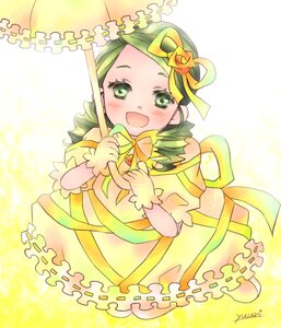 Rating: Safe Score: 0 Tags: 1girl blush bow dress flower frills gloves green_eyes green_hair hair_ornament holding_umbrella image kanaria looking_at_viewer open_mouth parasol ribbon smile solo umbrella yellow_bow yellow_dress User: admin