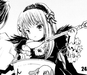 Rating: Safe Score: 0 Tags: 1girl dress frilled_sleeves frills greyscale hairband holding image long_hair long_sleeves looking_at_viewer monochrome ribbon rose simple_background solo suigintou upper_body User: admin