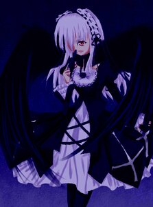 Rating: Safe Score: 0 Tags: 1girl black_wings detached_collar dress frills hairband image lolita_hairband long_hair long_sleeves looking_at_viewer puffy_sleeves red_eyes rose silver_hair solo standing suigintou very_long_hair wings User: admin