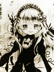 Rating: Safe Score: 0 Tags: 1girl closed_mouth dress flower hairband image lolita_hairband long_hair long_sleeves looking_at_viewer monochrome smile solo suigintou traditional_media upper_body wings User: admin