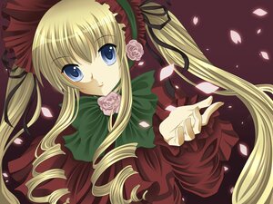 Rating: Safe Score: 0 Tags: 1girl blonde_hair blue_eyes bow dress drill_hair flower green_bow hair_ribbon image long_hair long_sleeves looking_at_viewer petals pink_flower pink_rose red_dress rose rose_petals shinku sidelocks solo twintails upper_body very_long_hair User: admin