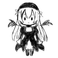 Rating: Safe Score: 0 Tags: 1girl chibi dress image long_hair long_sleeves monochrome simple_background solo striped suigintou white_background User: admin