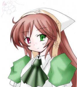 Rating: Safe Score: 0 Tags: 1girl bangs brown_hair dress green_dress green_eyes hat head_scarf heterochromia image long_hair long_sleeves looking_at_viewer red_eyes simple_background solo suiseiseki upper_body white_background User: admin