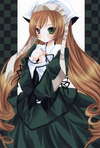 Rating: Safe Score: 0 Tags: 1girl argyle argyle_background blush brown_hair checkered checkered_background checkered_floor dress drill_hair green_dress green_eyes heterochromia image long_hair long_sleeves looking_at_viewer red_eyes solo suiseiseki tiles twin_drills very_long_hair User: admin