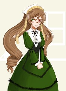 Rating: Safe Score: 0 Tags: 1girl brown_hair dress drill_hair frills green_dress green_eyes head_scarf heterochromia image long_hair long_sleeves looking_at_viewer red_eyes solo suiseiseki twintails very_long_hair User: admin