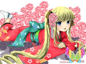 Rating: Safe Score: 0 Tags: 1girl blonde_hair blue_eyes bug butterfly floral_print flower hair_ornament image insect japanese_clothes kimono long_hair looking_at_viewer lying on_stomach pink_flower pink_rose red_flower rose shinku solo tabi very_long_hair User: admin