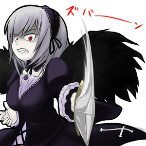 Rating: Safe Score: 0 Tags: 1girl black_wings clenched_teeth dress frills hairband image long_sleeves puffy_sleeves red_eyes silver_hair simple_background solo suigintou teeth white_background wings User: admin