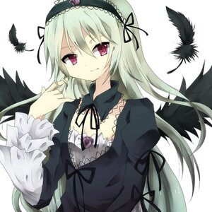 Rating: Safe Score: 0 Tags: 1girl angel_wings black_dress black_feathers black_wings dress feathered_wings feathers flower frills gothic_lolita hairband image lolita_fashion lolita_hairband long_hair long_sleeves looking_at_viewer ribbon rose silver_hair smile solo suigintou upper_body white_background wings User: admin