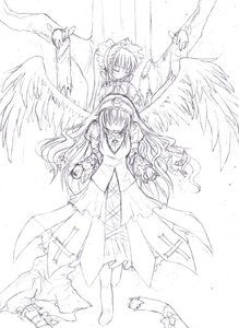 Rating: Safe Score: 0 Tags: 2girls closed_eyes dress feathered_wings graphite_(medium) greyscale image kinagi_yuu long_hair long_sleeves monochrome multiple_girls pair photoshop_(medium) rozen_maiden shinku sketch standing suigintou traditional_media very_long_hair wings User: admin