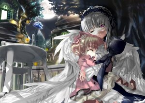 Rating: Safe Score: 0 Tags: 2girls black_wings blonde_hair closed_eyes dress feathers frills hairband hinaichigo hug image long_hair long_sleeves moon multiple_girls outdoors pair pink_eyes silver_hair sleeping suigintou very_long_hair wings User: admin