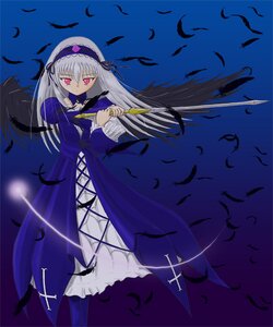 Rating: Safe Score: 0 Tags: 1girl bird black_feathers black_wings dress feathered_wings feathers flower frills hairband holding image long_hair long_sleeves looking_at_viewer pink_eyes red_eyes ribbon rose seagull silver_hair solo suigintou wings User: admin