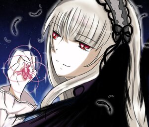 Rating: Safe Score: 0 Tags: 1girl bangs bird black_feathers black_wings closed_mouth dress eyebrows_visible_through_hair feathered_wings feathers flower frills hairband image long_hair long_sleeves looking_at_viewer red_eyes rose silver_hair smile solo suigintou white_feathers wings User: admin