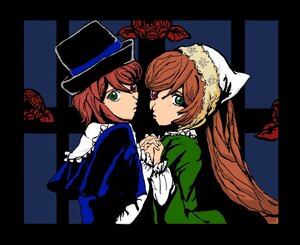 Rating: Safe Score: 0 Tags: 2girls black_border bonnet brown_hair green_eyes hat heterochromia holding_hands image incest interlocked_fingers long_sleeves looking_at_viewer multiple_girls pair short_hair siblings sisters souseiseki suiseiseki top_hat twins User: admin