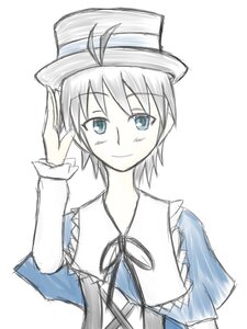 Rating: Safe Score: 0 Tags: 1girl antenna_hair blue_eyes closed_mouth hat image long_sleeves ribbon short_hair simple_background smile solo souseiseki striped upper_body white_background User: admin