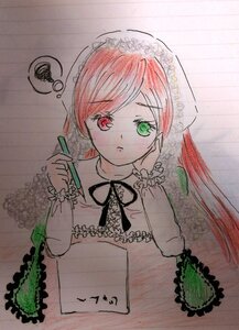 Rating: Safe Score: 0 Tags: 1girl dress frills green_dress green_eyes heterochromia image long_hair long_sleeves pink_hair red_eyes solo spoken_squiggle squiggle suiseiseki traditional_media twintails User: admin