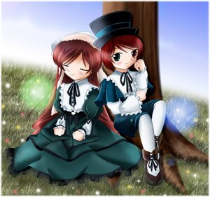 Rating: Safe Score: 0 Tags: 2girls brown_hair closed_eyes dress frills grass green_eyes hat heterochromia image long_hair long_sleeves multiple_girls outdoors pair pantyhose red_eyes short_hair siblings sisters sitting smile souseiseki suiseiseki twins white_legwear User: admin