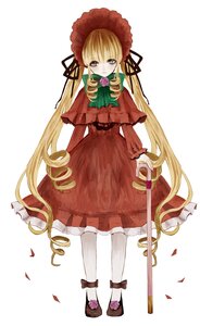 Rating: Safe Score: 0 Tags: 1girl blonde_hair blue_eyes bonnet bow bowtie dress flower full_body green_bow image long_hair long_sleeves looking_at_viewer pantyhose red_dress rose shinku shoes solo standing twintails very_long_hair white_background white_legwear User: admin