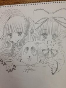 Rating: Safe Score: 0 Tags: 2girls :d blush bonnet bow dated eyebrows_visible_through_hair frills graphite_(medium) hina_ichigo hinaichigo image long_hair looking_at_viewer monochrome multiple_girls open_mouth pair photo shinku signature smile traditional_media User: admin