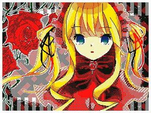 Rating: Safe Score: 0 Tags: 1girl blonde_hair blue_eyes bow bowtie capelet halftone image long_hair looking_at_viewer polka_dot polka_dot_background ribbon shinku solo User: admin