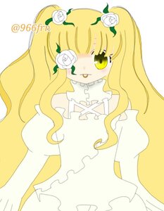 Rating: Safe Score: 0 Tags: 1girl :q blonde_hair dress eyepatch flower hair_flower hair_ornament image kirakishou long_hair rose simple_background solo striped thorns tongue tongue_out white_flower white_rose yellow_eyes User: admin