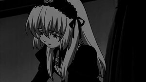 Rating: Safe Score: 0 Tags: 1girl dress frills greyscale hairband image long_hair long_sleeves monochrome ribbon solo suigintou upper_body User: admin