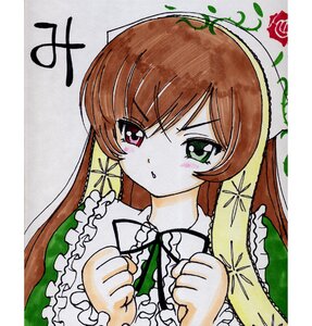 Rating: Safe Score: 0 Tags: 1girl brown_hair dress flower frills green_eyes heterochromia image long_hair long_sleeves looking_at_viewer red_eyes rose solo suiseiseki User: admin