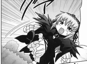 Rating: Safe Score: 0 Tags: 1girl dress frills greyscale hairband image lolita_hairband long_sleeves monochrome open_mouth ribbon running solo standing suigintou wings User: admin