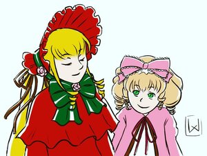 Rating: Safe Score: 0 Tags: 2girls blonde_hair bonnet bow closed_eyes dress drill_hair green_eyes hina_ichigo hinaichigo image long_hair multiple_girls pair pink_bow ribbon shinku simple_background smile twintails User: admin