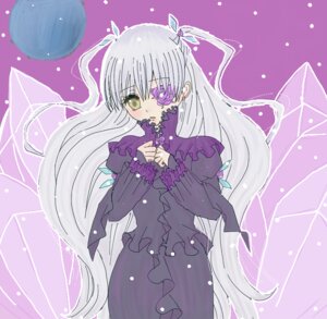 Rating: Safe Score: 0 Tags: 1girl barasuishou dress eyepatch frills hair_ribbon image long_hair long_sleeves looking_at_viewer purple_background purple_theme ribbon silver_hair solo very_long_hair wings yellow_eyes User: admin