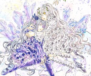 Rating: Safe Score: 0 Tags: 2girls barasuishou blue_flower blue_rose boots dress eyepatch flower frills hair_flower hair_ornament image kirakishou long_hair multiple_girls pair rose thigh_boots traditional_media very_long_hair white_dress yellow_eyes User: admin