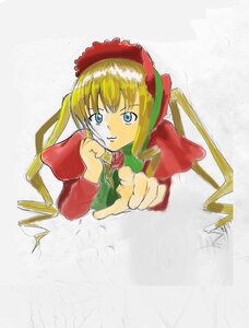 Rating: Safe Score: 0 Tags: 1girl blonde_hair blue_eyes bonnet bow bowtie dress image long_sleeves looking_at_viewer red_dress shinku simple_background solo twintails white_background User: admin