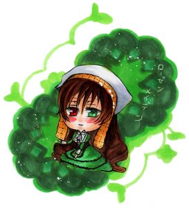 Rating: Safe Score: 0 Tags: 1girl blush brown_hair chibi dress green_dress green_eyes hat head_scarf heterochromia image long_hair long_sleeves looking_at_viewer red_eyes solo suiseiseki vertical_stripes very_long_hair white_background User: admin