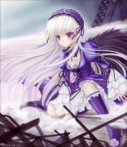 Rating: Safe Score: 0 Tags: 1girl breasts dress flower frilled_sleeves frills hairband image lolita_hairband long_hair long_sleeves looking_at_viewer puffy_sleeves purple_flower purple_rose rose silver_hair solo suigintou thighhighs very_long_hair wings User: admin