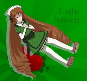 Rating: Safe Score: 0 Tags: 1girl brown_hair dress drill_hair frills green_background green_eyes heterochromia image long_hair red_eyes ribbon solo suiseiseki thighhighs very_long_hair white_legwear zettai_ryouiki User: admin